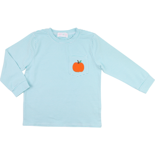 Mint Knit Stripe Applique Pumpkin Shirt