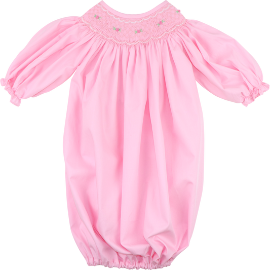 Pink Smocked Rosette Baby Gown