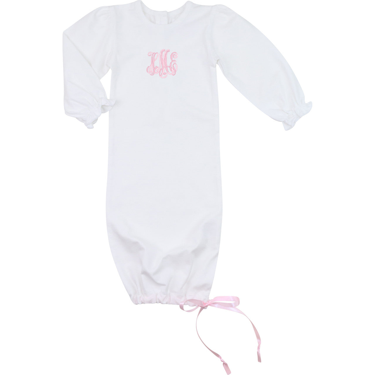 Girls Pink Drawstring Knit Baby Gown