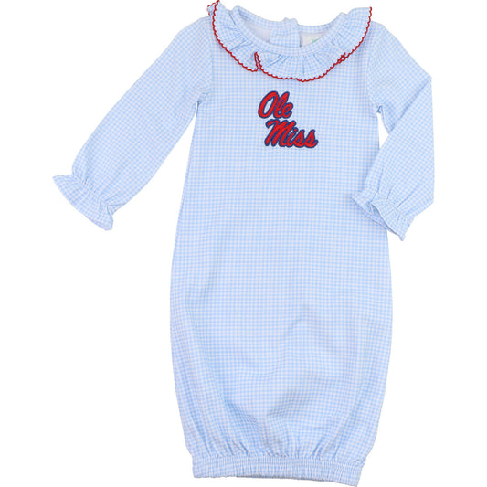 Officially Licensed Knit Ruffled Ole Miss Baby Gown