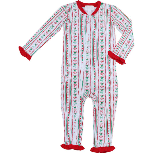 Red And Green Candy Cane Stripe Knit Zipper Pajamas