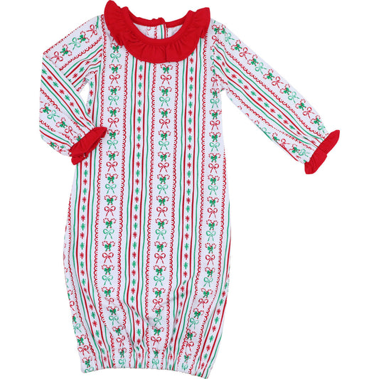 Red And Green Candy Cane Stripe Knit Baby Gown