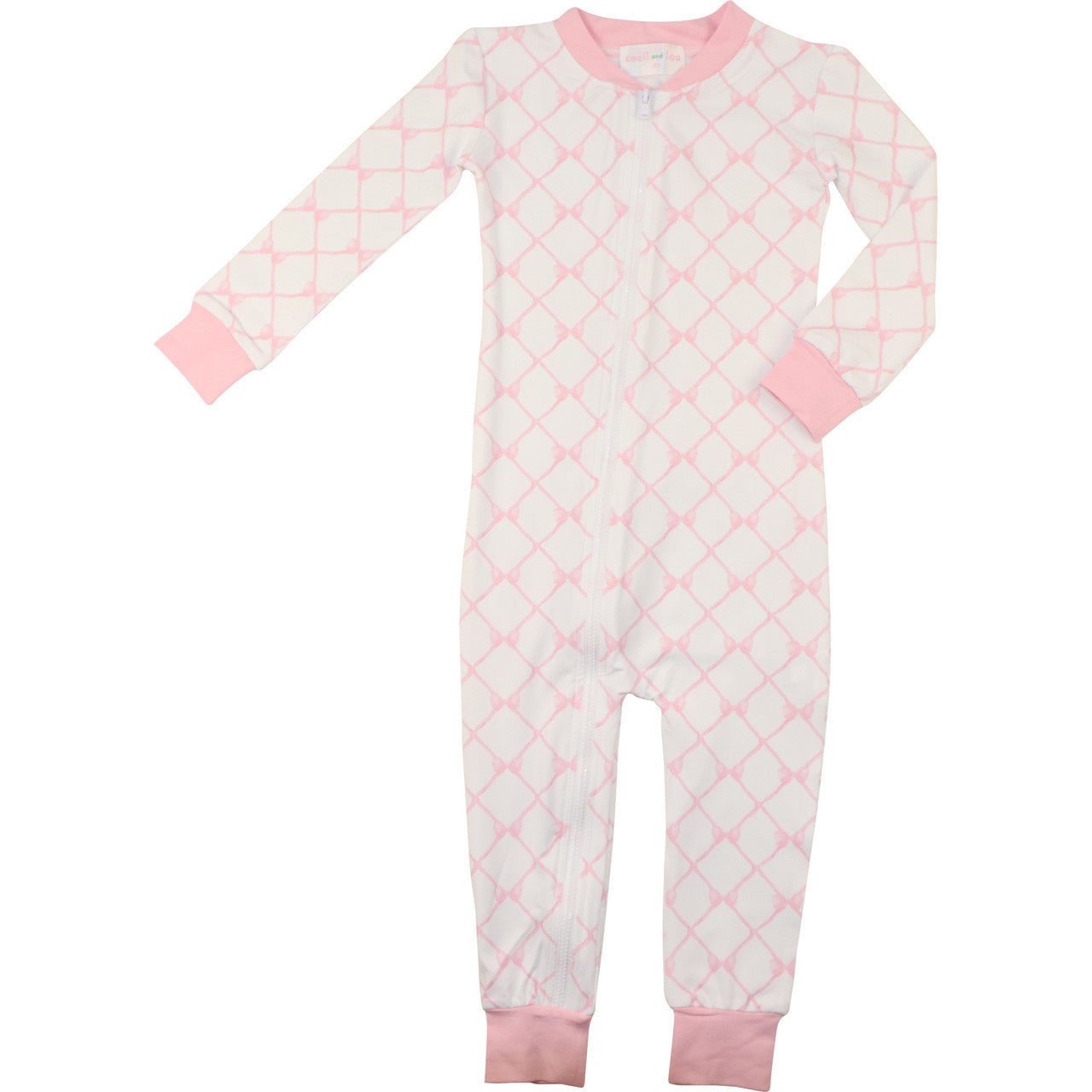 Pink Bow Trellis Knit Zipper Pajamas