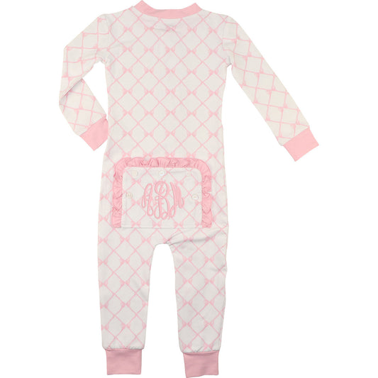 Pink Bow Trellis Knit Zipper Pajamas