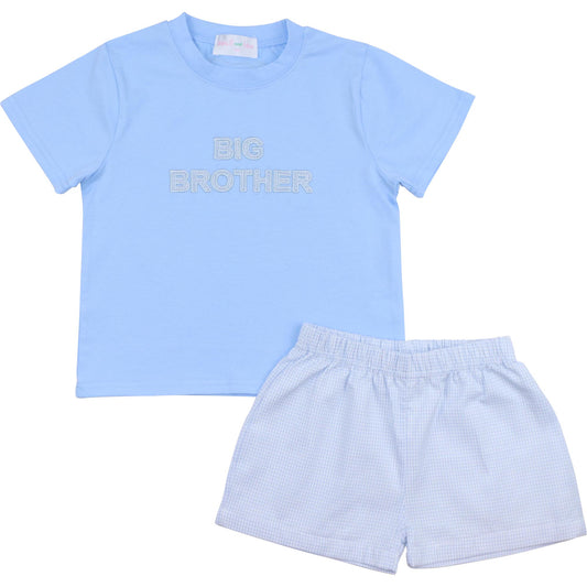 Blue Gingham Big Brother Short Set