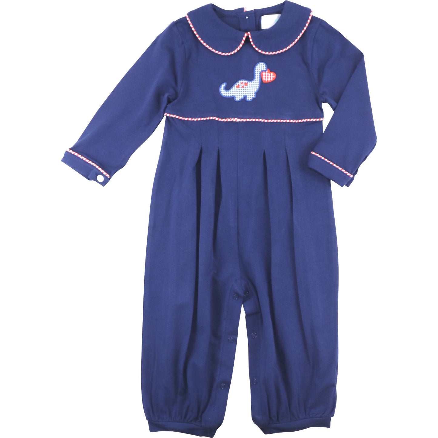 Navy Knit Valentine Dinosaur Long Romper