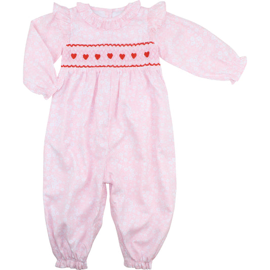 Pink And White Floral Smocked Hearts Long Bubble