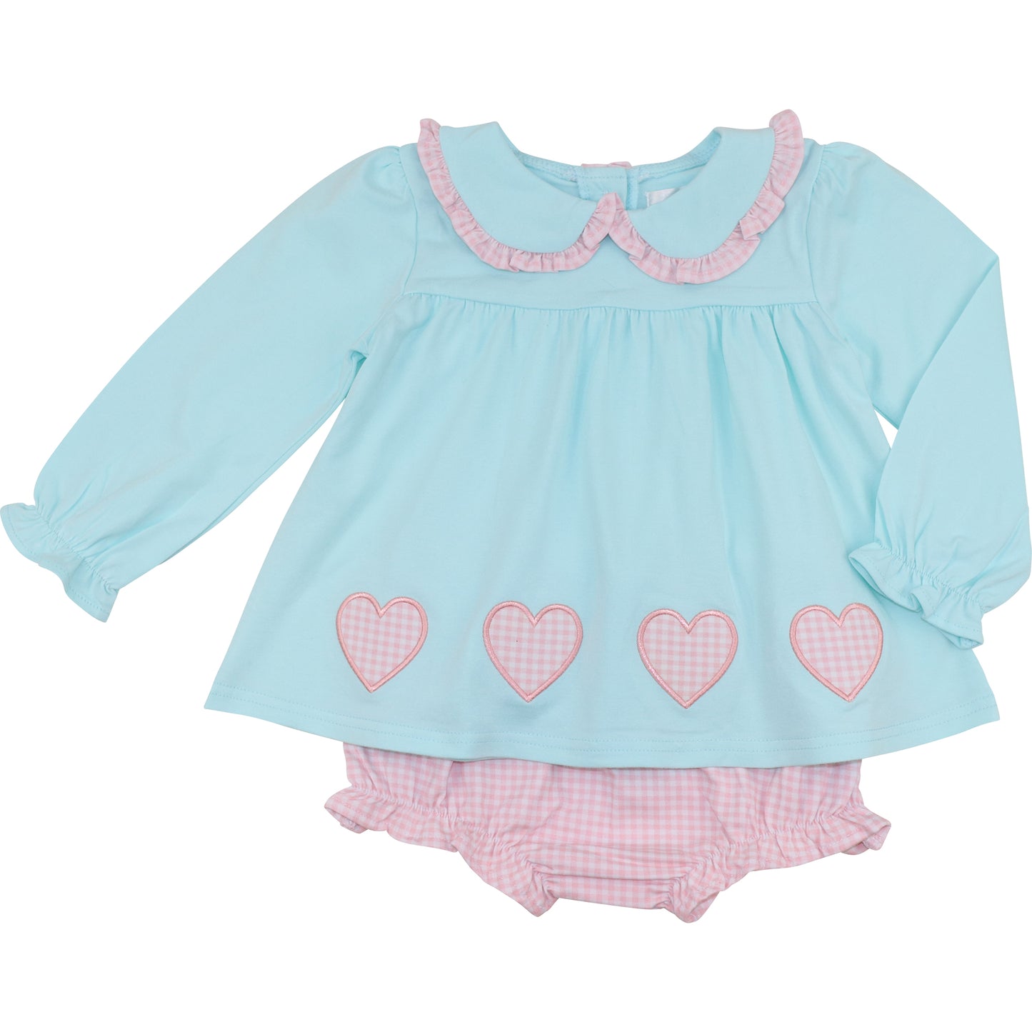 Mint And Pink Check Knit Heart Diaper Set