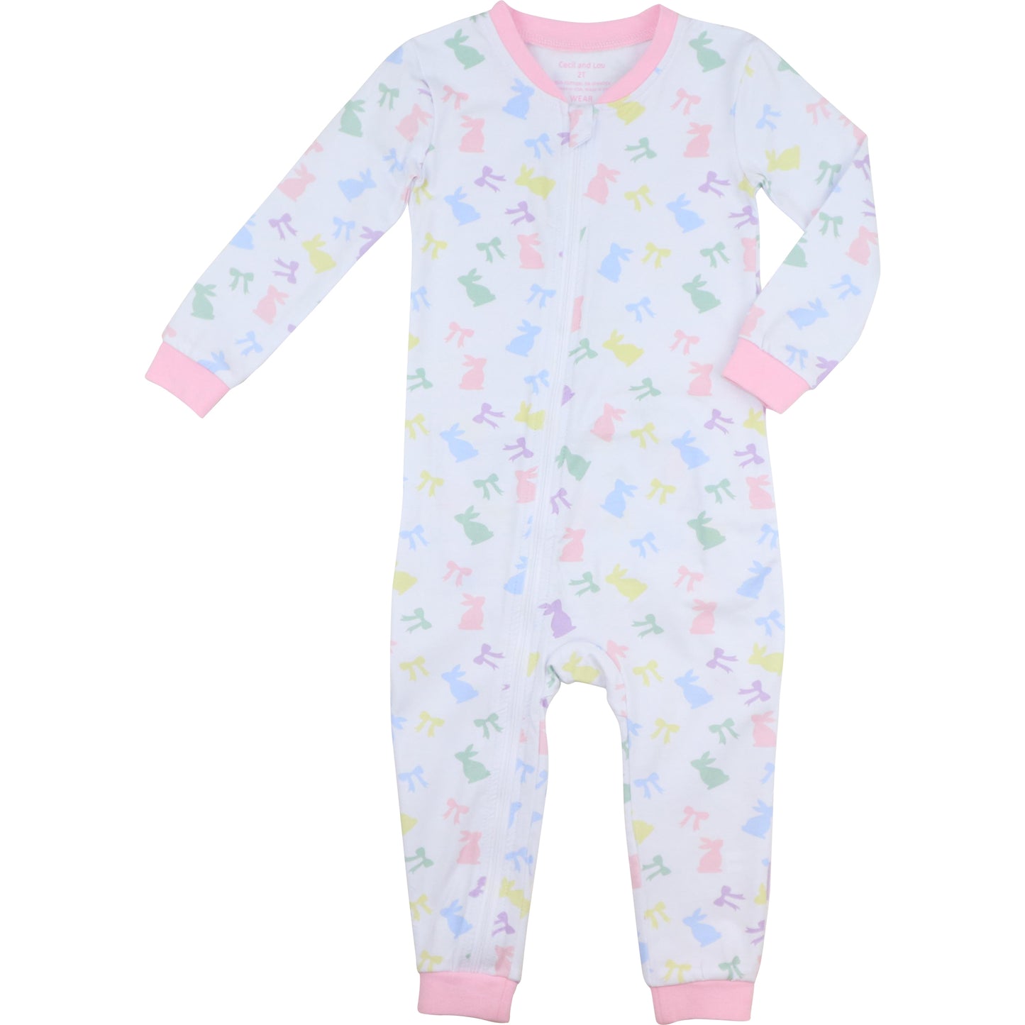 Colorful Bunnies And Bows Knit Zipper Pajamas