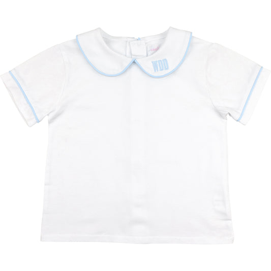 Boy's White And Blue Knit Peter Pan Shirt