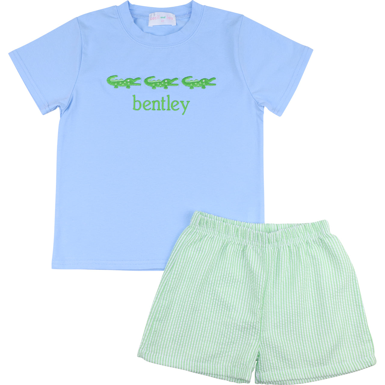 Green Seersucker Alligator Short Set