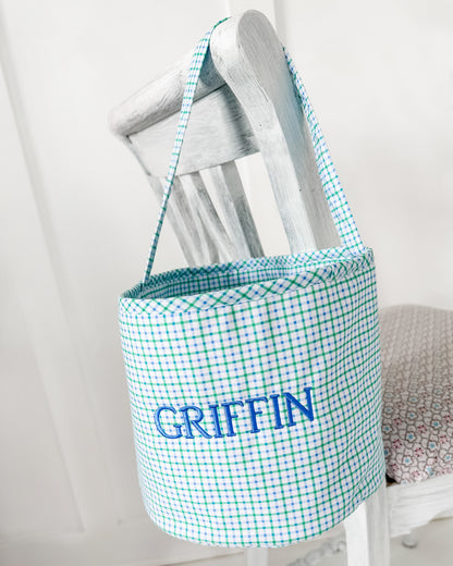 Green And Blue Windowpane Easter Basket