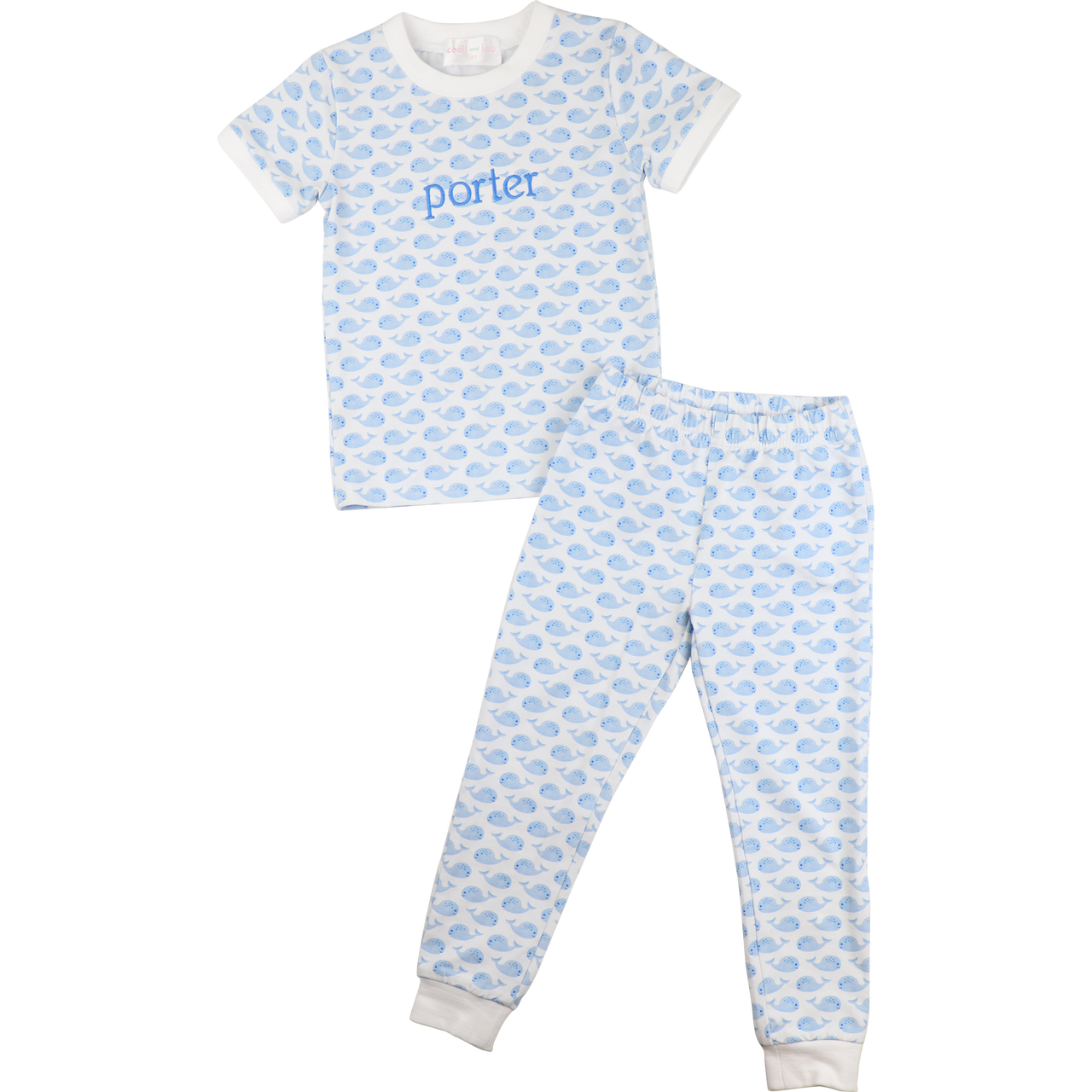 Blue And White Whale Print Knit Pajamas