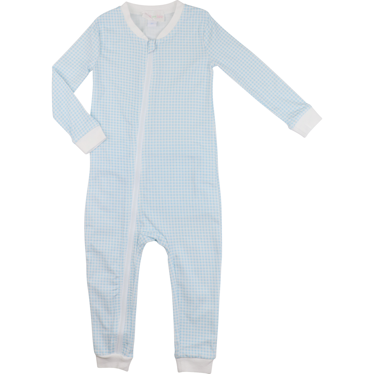 Blue Gingham Knit Zipper Pajamas