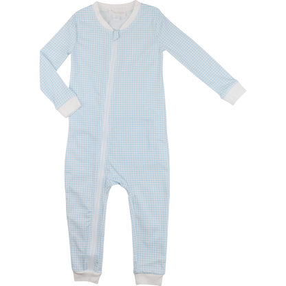 Blue Gingham Knit Zipper Pajamas