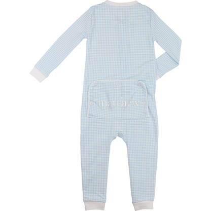 Blue Gingham Knit Zipper Pajamas