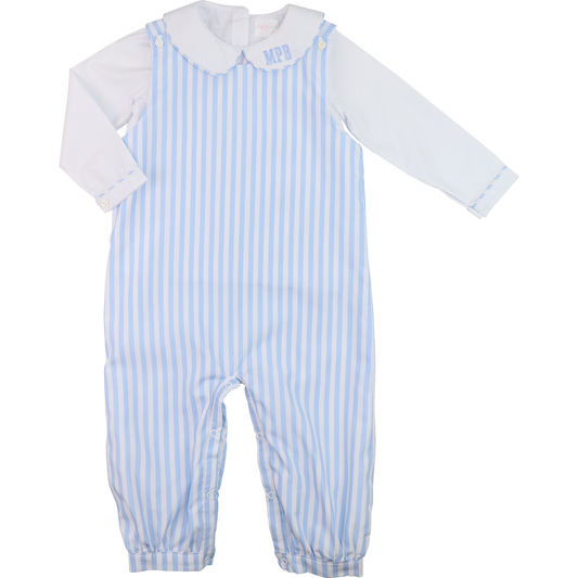 Blue Striped Long Romper Set