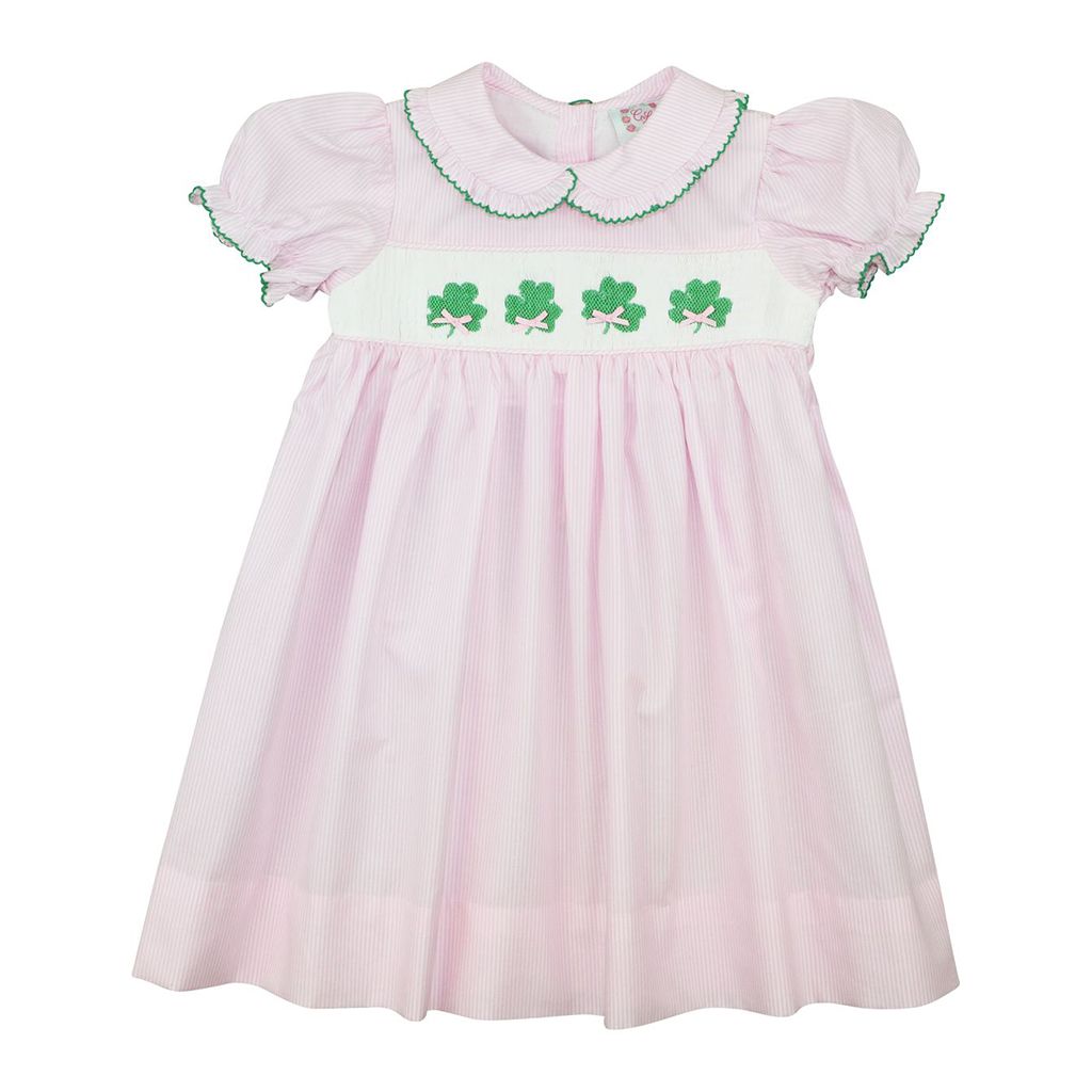 Pink Gingham Smocked Shamrock Dress