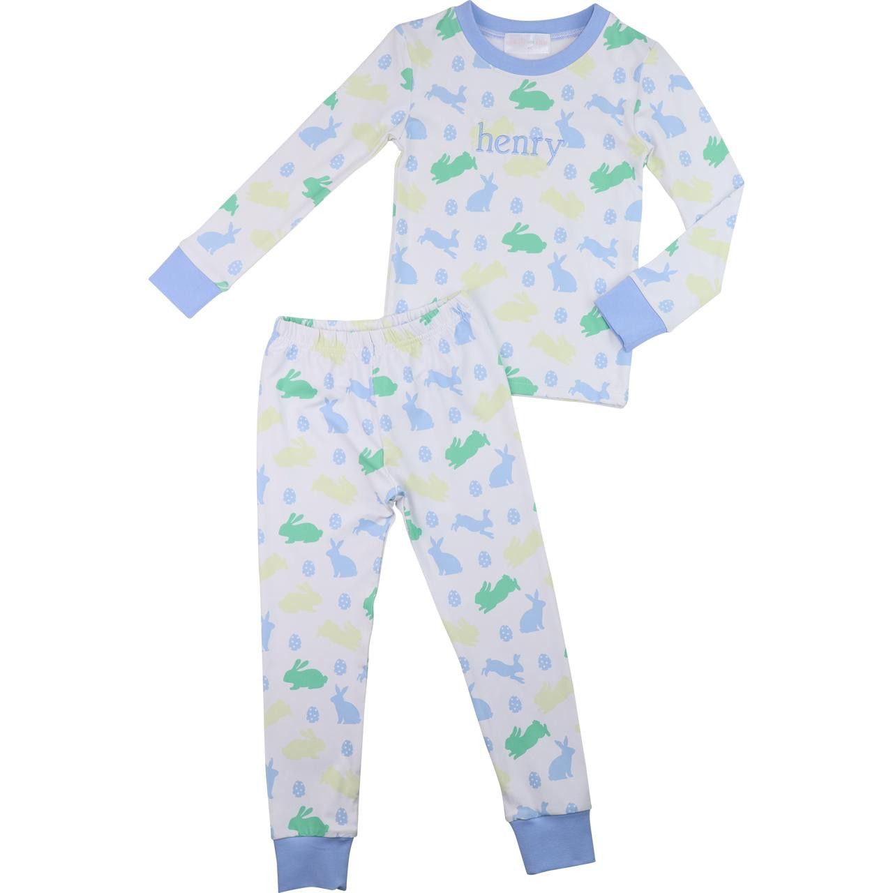 Blue Bunnies And Eggs Knit Pajamas