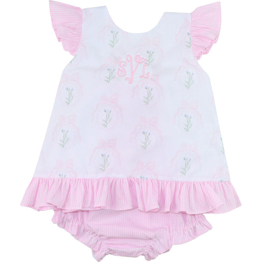 Pink Floral Bow Diaper Set