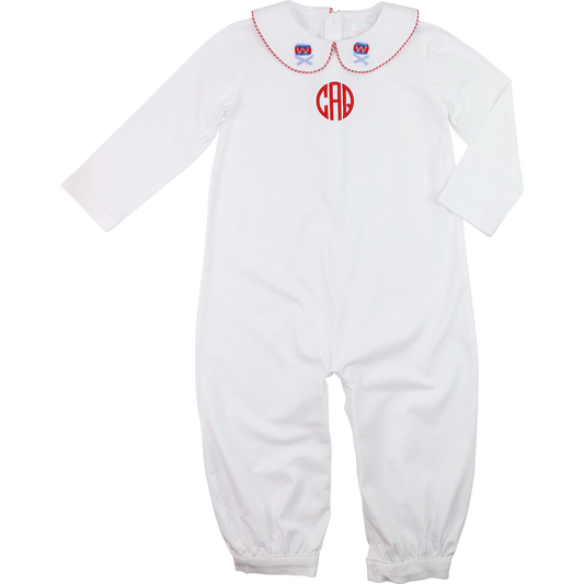 White Knit Embroidered Drummer Boy Long Romper