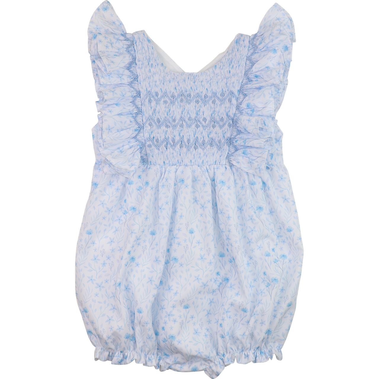 Blue Floral Smocked Bubble