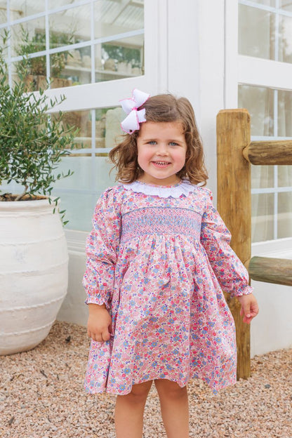 Floral Smocked Dress With Eyelet Collar