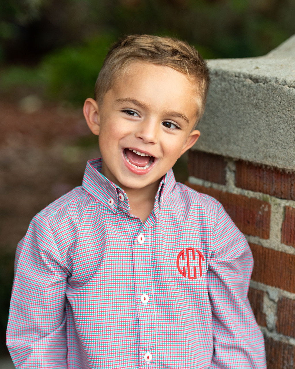 Green And Red Micro Check Button Down Polo