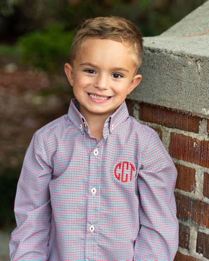 Green And Red Micro Check Button Down Polo