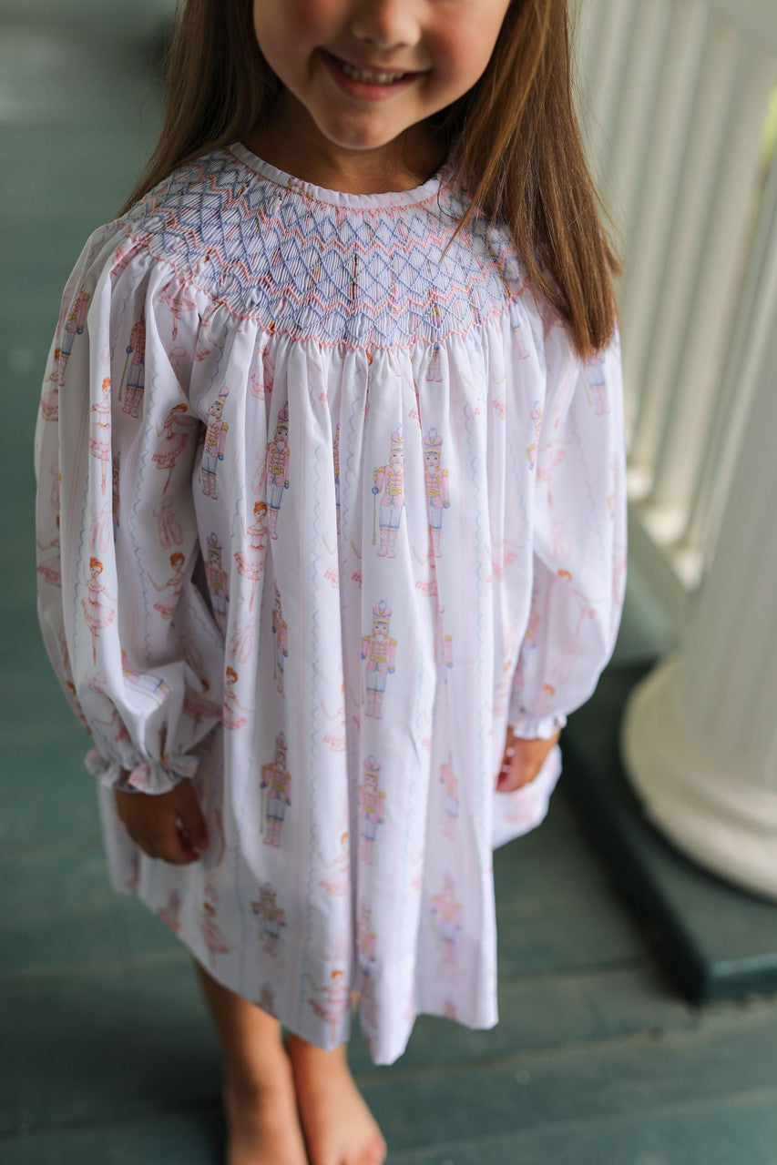 Pink And Blue Smocked Ballerina Nutcracker Dress