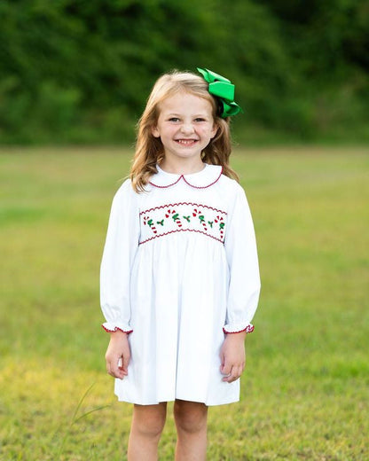 White Smocked Candy Canes Dress