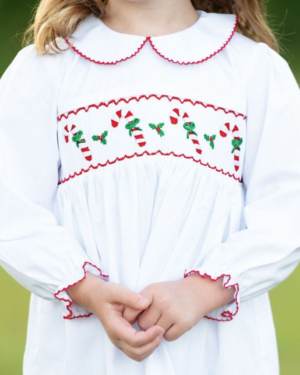 White Smocked Candy Canes Dress