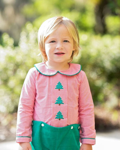 Red And Green Embroidered Christmas Tree Button-On