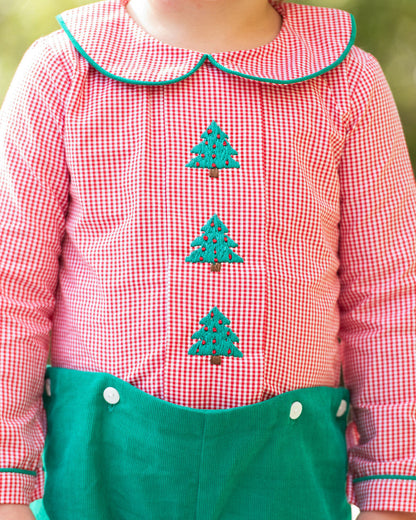 Red And Green Embroidered Christmas Tree Button-On