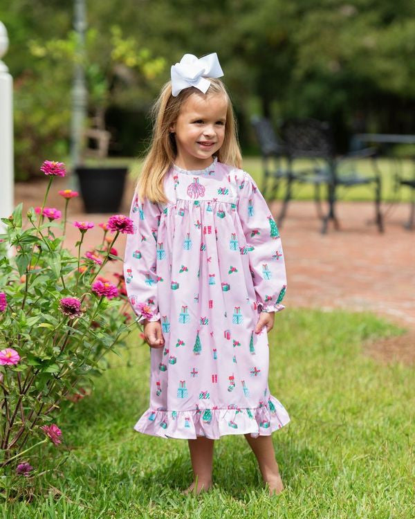 Pink Holiday Print Eyelet Night Gown