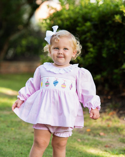 Pink Corduroy Smocked Christmas Ornaments Diaper Set