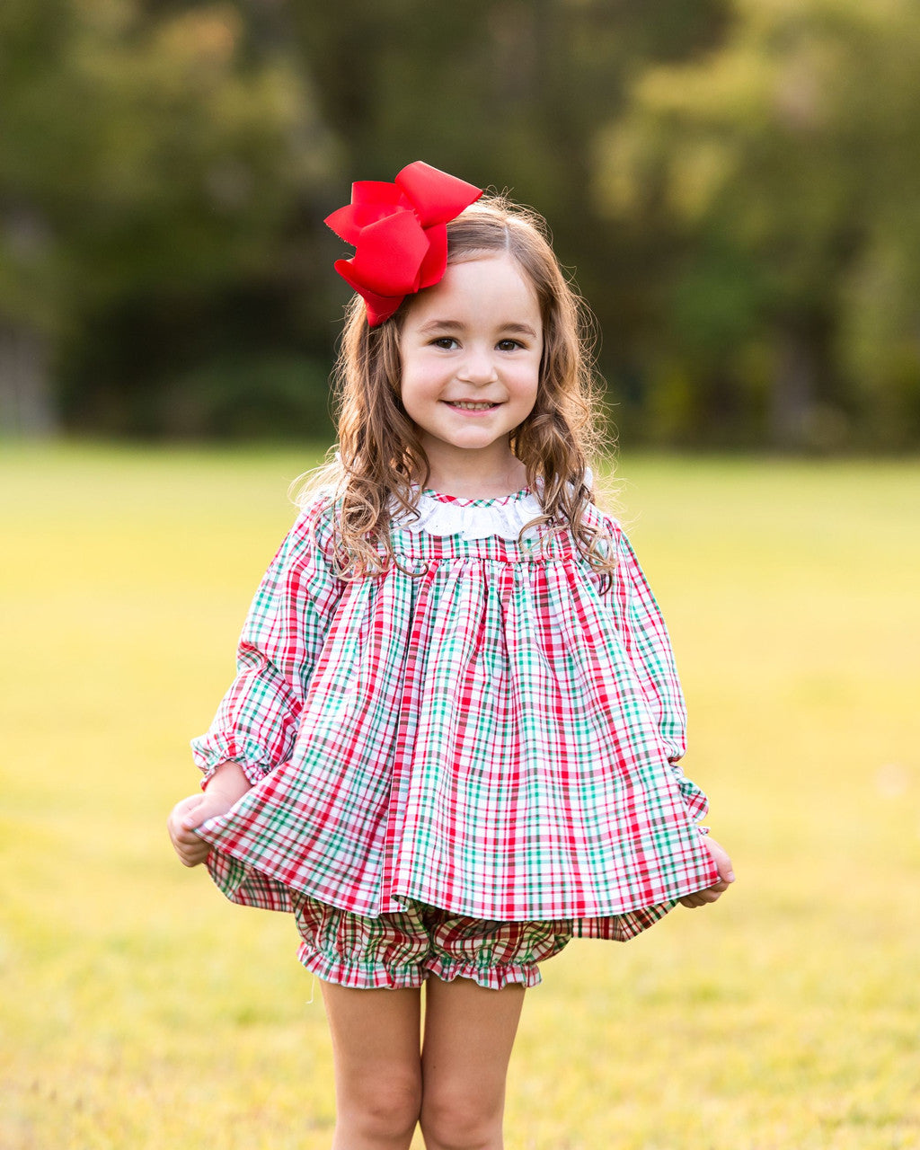 Red And Green Christmas Plaid Eyelet Bloomer Set