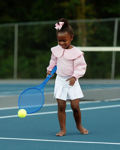 Pink Flower Print Knit Tennis Skirt Set