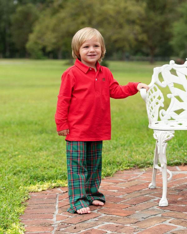 Green And Red Plaid Flannel Polo Pant Set