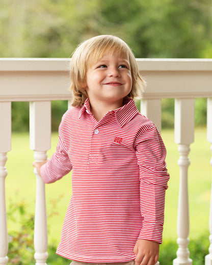 Red Knit Stripe Polo