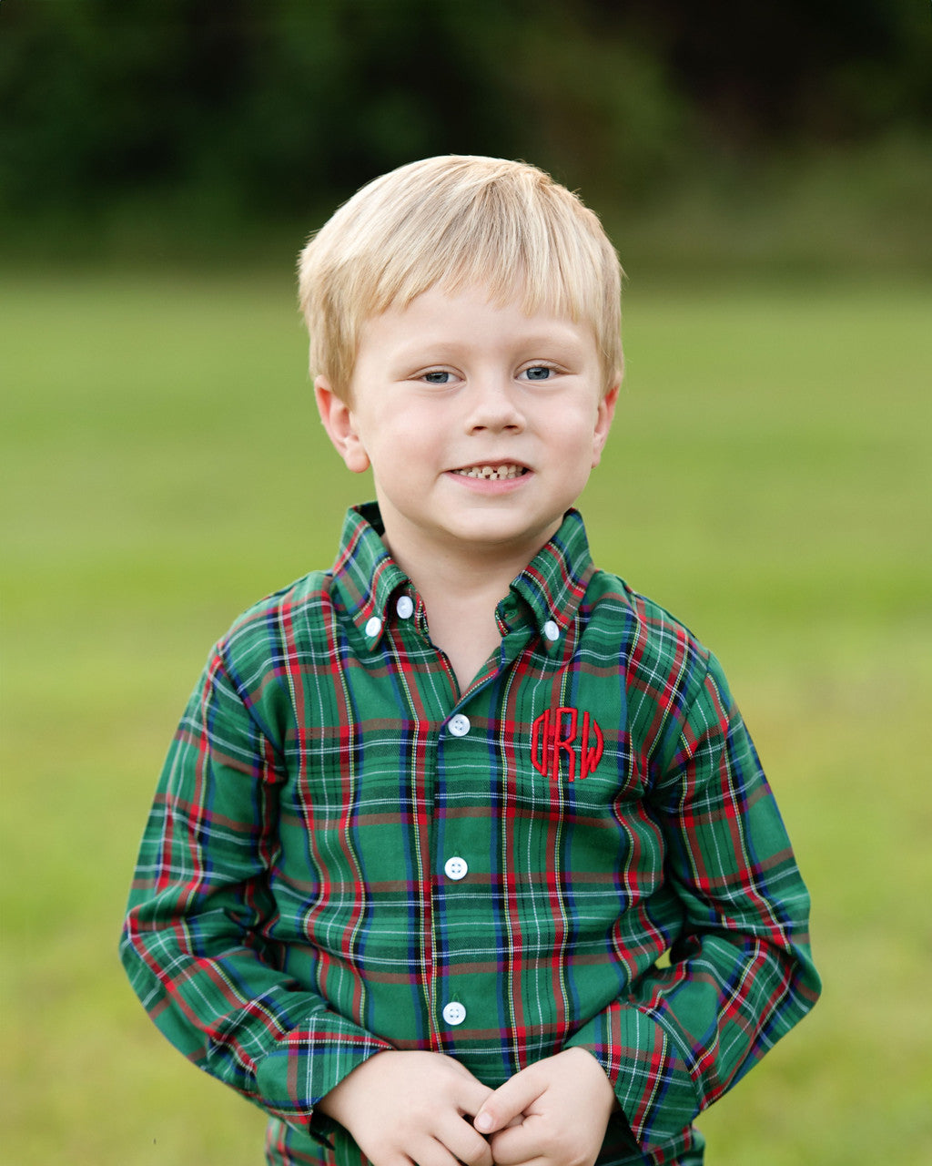 Green And Red Plaid Flannel Button Down Polo Shirt