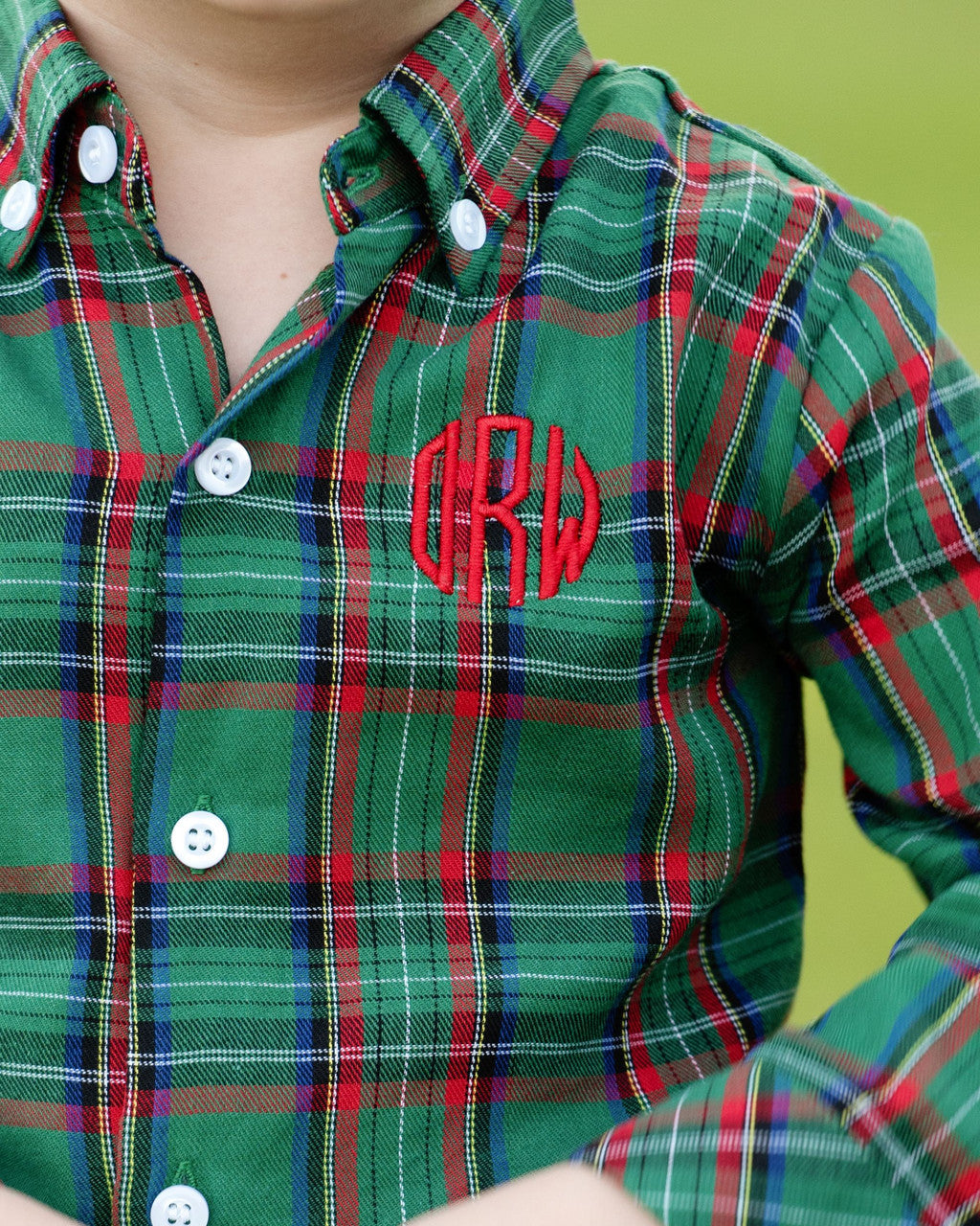 Green And Red Plaid Flannel Button Down Polo Shirt