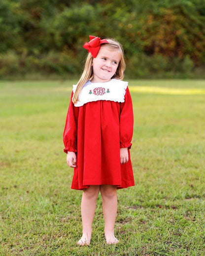 Red Corduroy Square Collar Dress