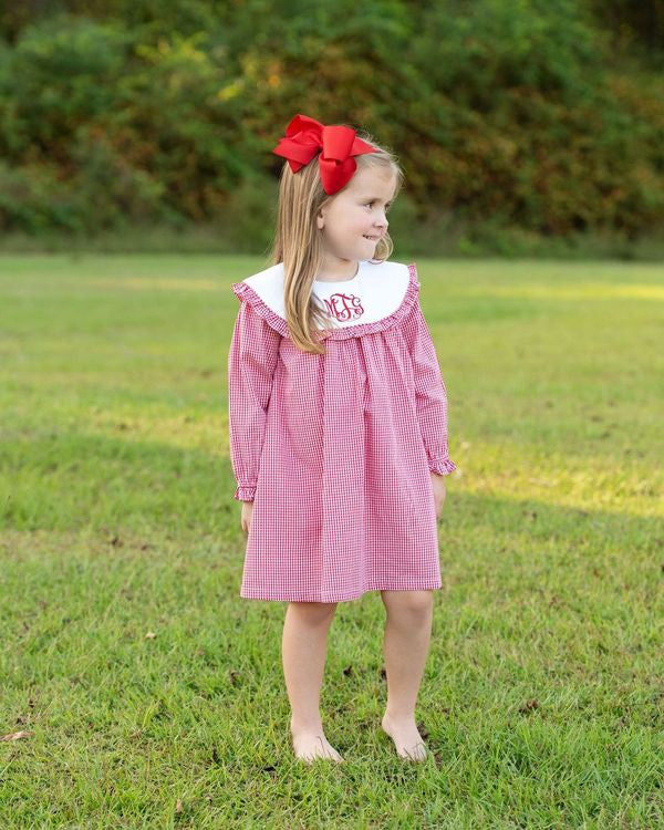 Red Gingham Round Collar Dress