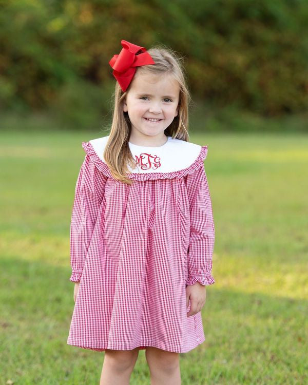 Red Gingham Round Collar Dress