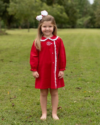 Red Corduroy Eyelet Dress