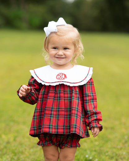 Red And Green Plaid Round Collar Diaper Set