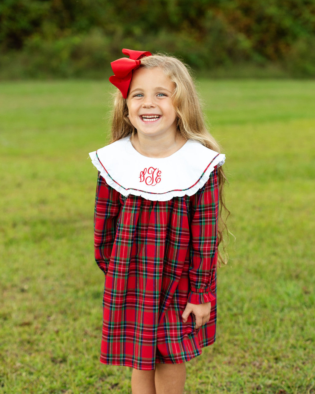 Red And Green Plaid Round Collar Dress