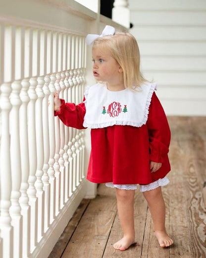 Red Corduroy Square Collar Bloomer Set