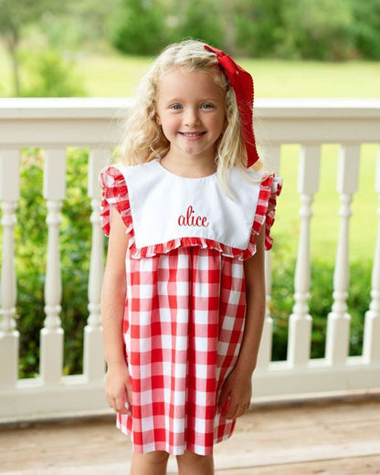 Red Check Square Collar Dress